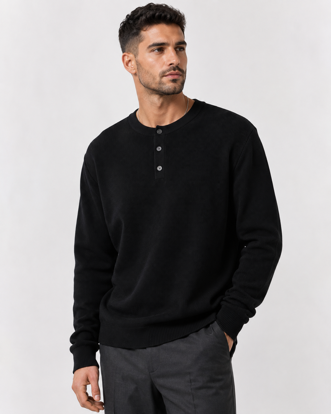 Waffle Knit Long Sleeve Henley