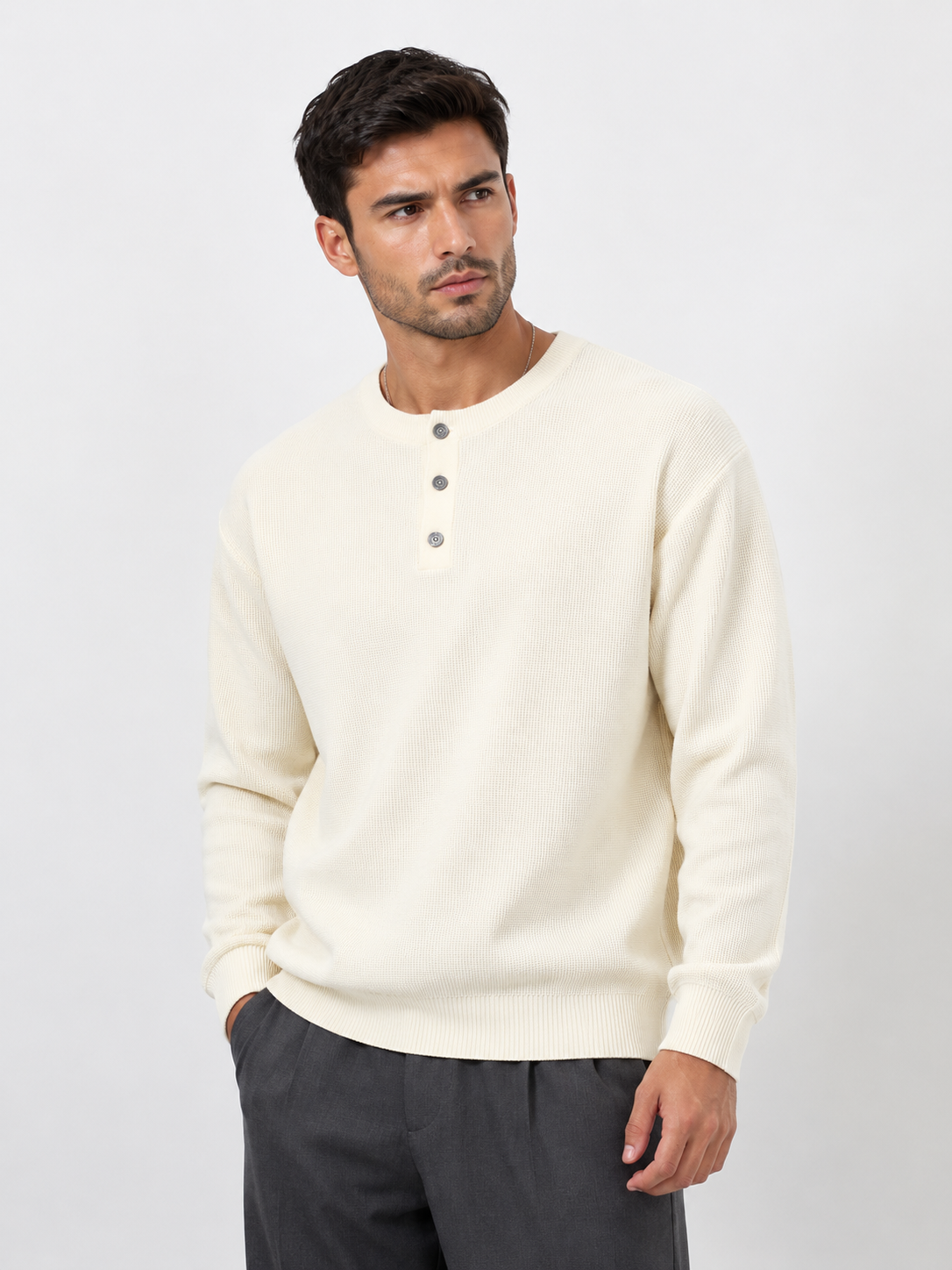 Waffle Knit Long Sleeve Henley